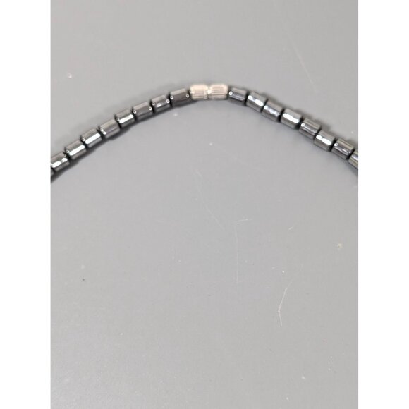 Artisan Boho Western White Glass Cats Eye Gray Hematite Stone Heart Necklace 18" - Picture 7 of 8